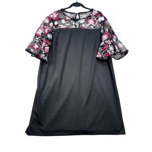 Lane Bryant Womens  Embroidered Mesh Sleeves Floral Design Dress Plus Size 18 Bl